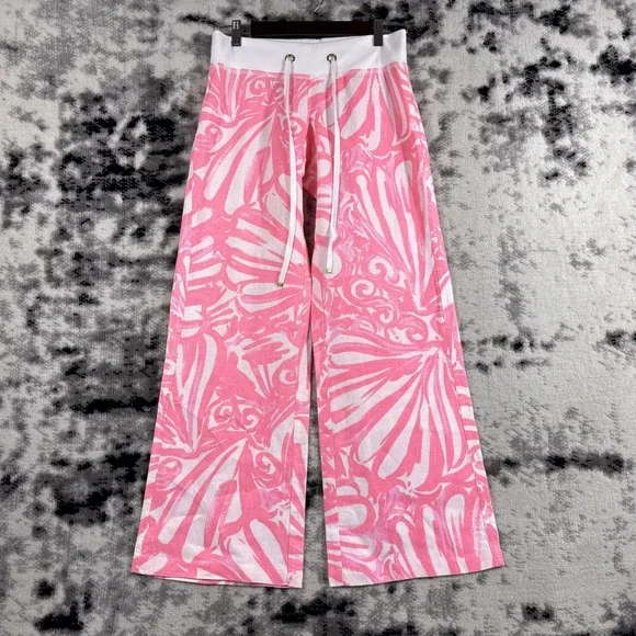 Lilly Pulitzer The Beach Pant Womens Size Small Pink Colorful Hippie Linen - Picture 1 of 16